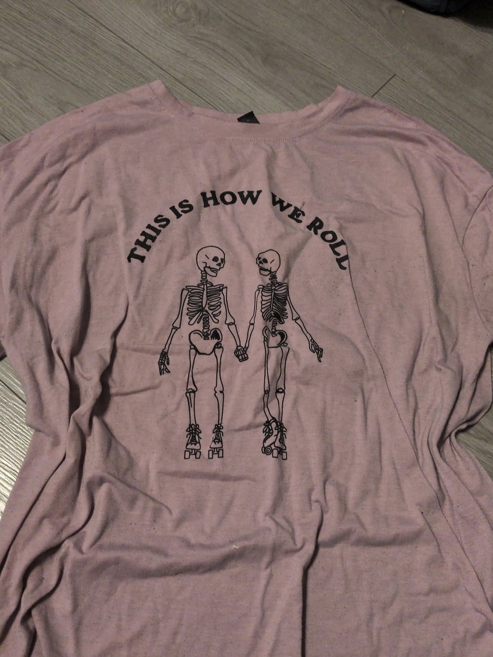 SHEIN Pink Short-Sleeve Graphic Tee with Skeleton Roller Design